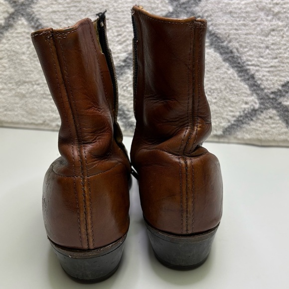 Abilene Men’s 8.5 Side Zip Cowboy Western Ankle Boots Leather Tan Stampede Rodeo - Picture 5 of 13